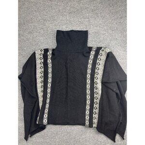Indigenous Cape Sweater Womens One Size Black Turtleneck Alpaca Geometric